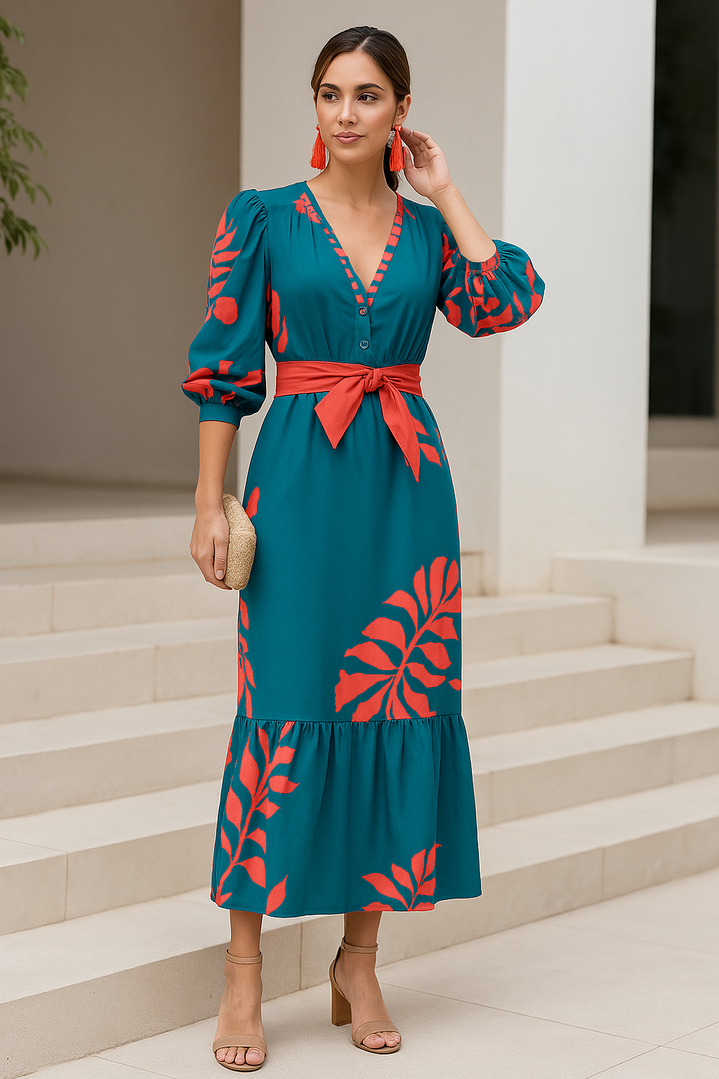 Vestido Longo Estampado com Laço - Milena