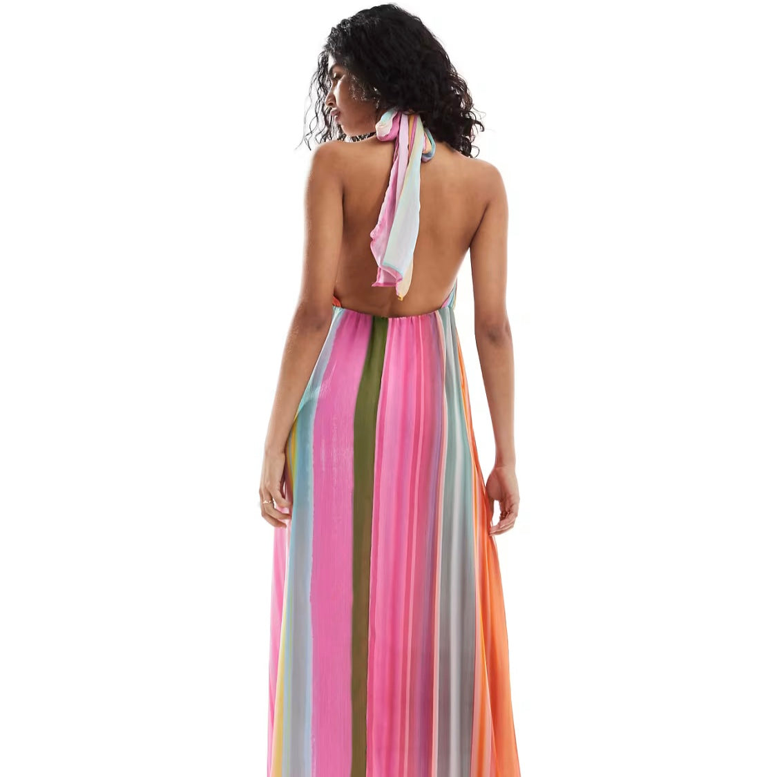 Vestido Longo Multicolorido Elegante com Decote Halter
