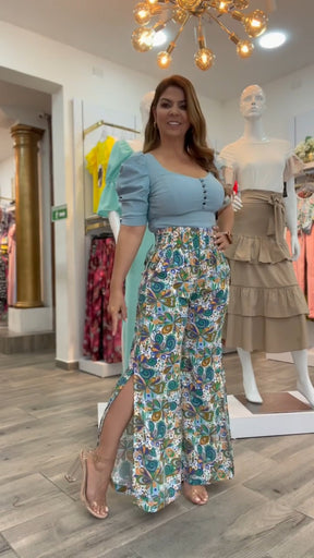 Conjunto Blusa+ Calça Pantalona Estampada "Marcela " 50% OFF !
