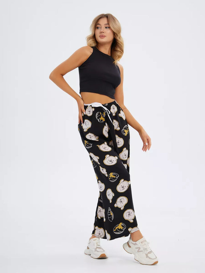 Calça Pantalona Estampada com Ursos