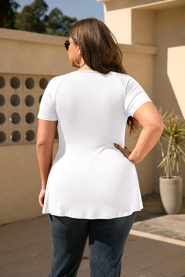 Blusa Feminina Estampada - Manga Curta e Decote V- Branca