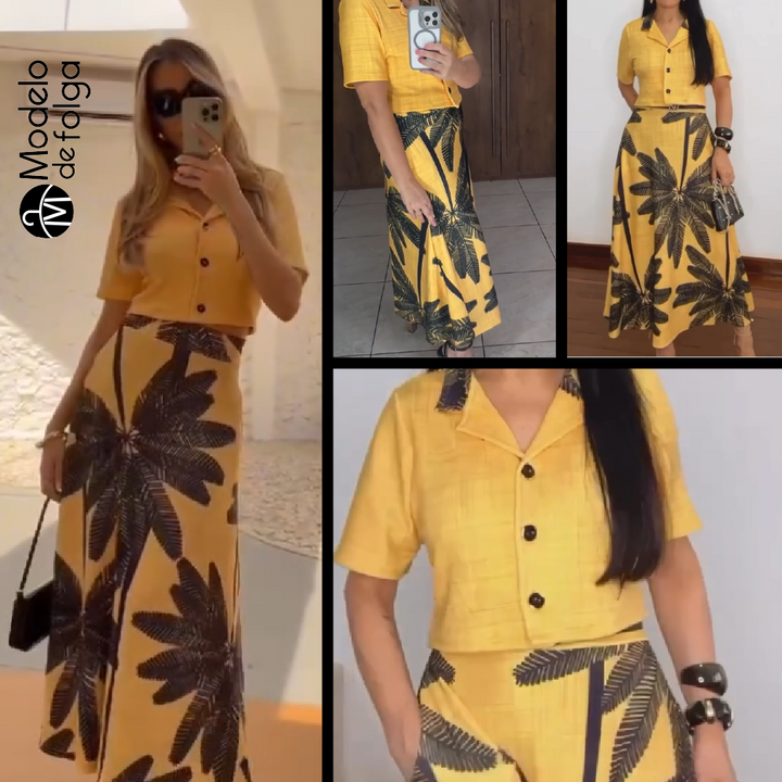 Conjunto Tropical Estampa Maxi Folhas