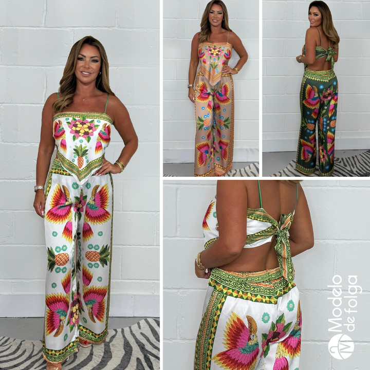 Conjunto Tropical Elegante com Estampa Vibrante