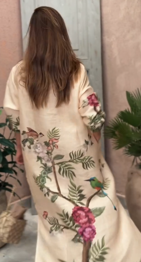 Vestido chemise Estampa Botânica Fenda