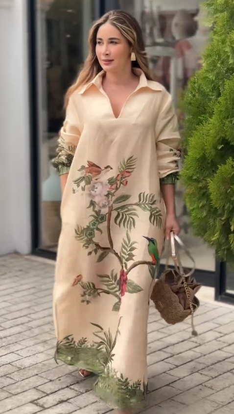 Vestido chemise Estampa Botânica Fenda