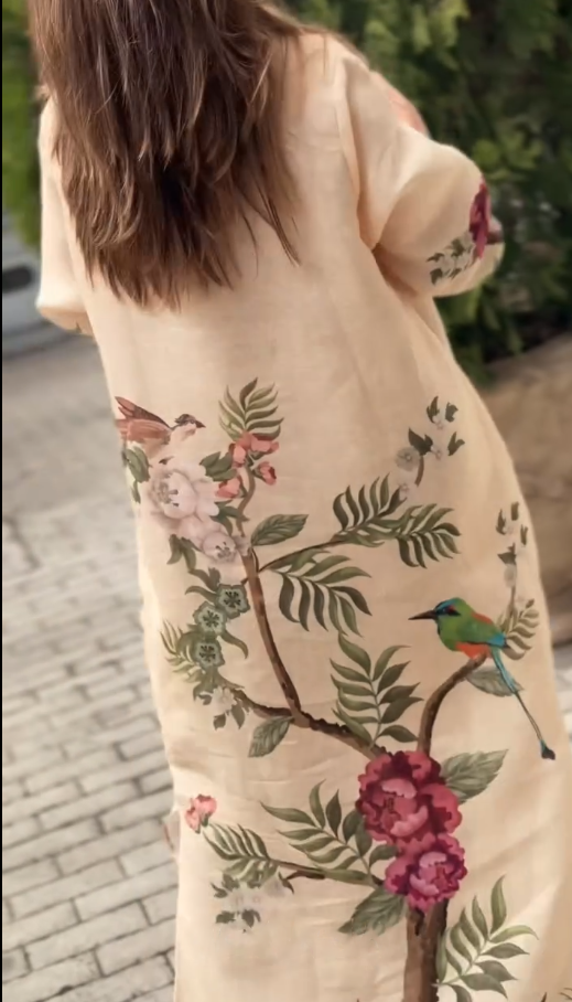 Vestido chemise Estampa Botânica Fenda