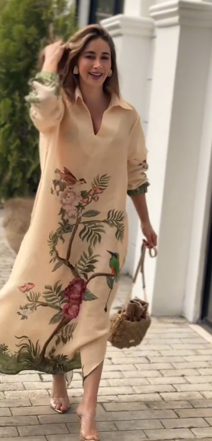 Vestido chemise Estampa Botânica Fenda