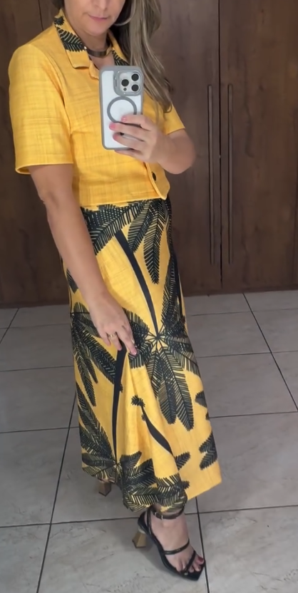 Conjunto Tropical Estampa Maxi Folhas