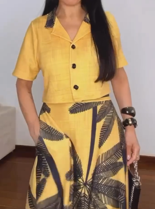 Conjunto Tropical Estampa Maxi Folhas