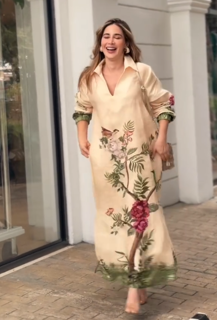 Vestido chemise Estampa Botânica Fenda
