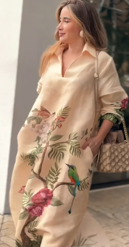 Vestido chemise Estampa Botânica Fenda