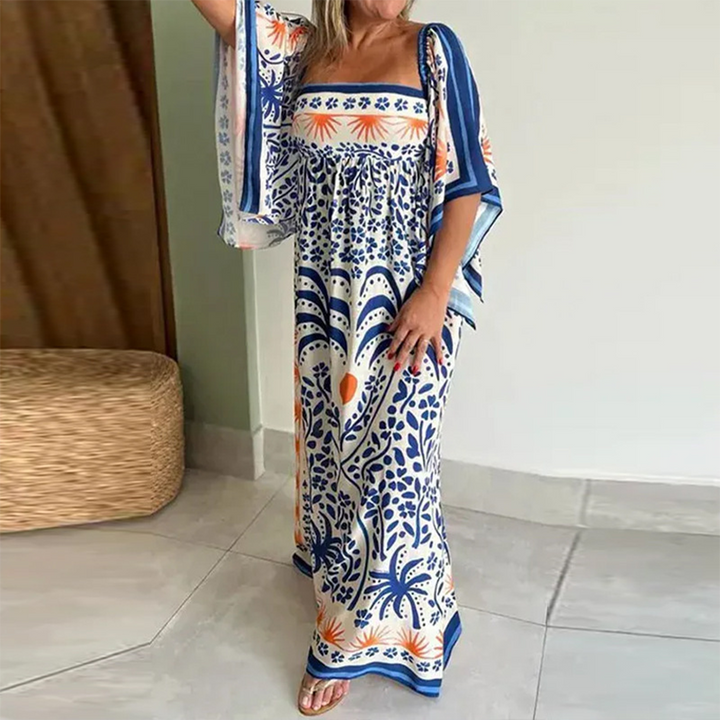 VESTIDO MAXI SOLTO COM ESTAMPA ÉTNICA