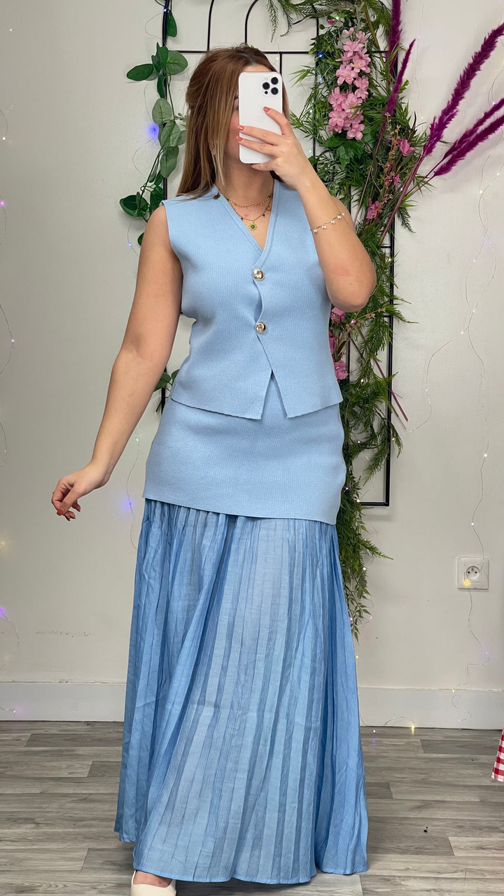 Conjunto Sofisticação: Colete Elegante e Saia Longa Fluida