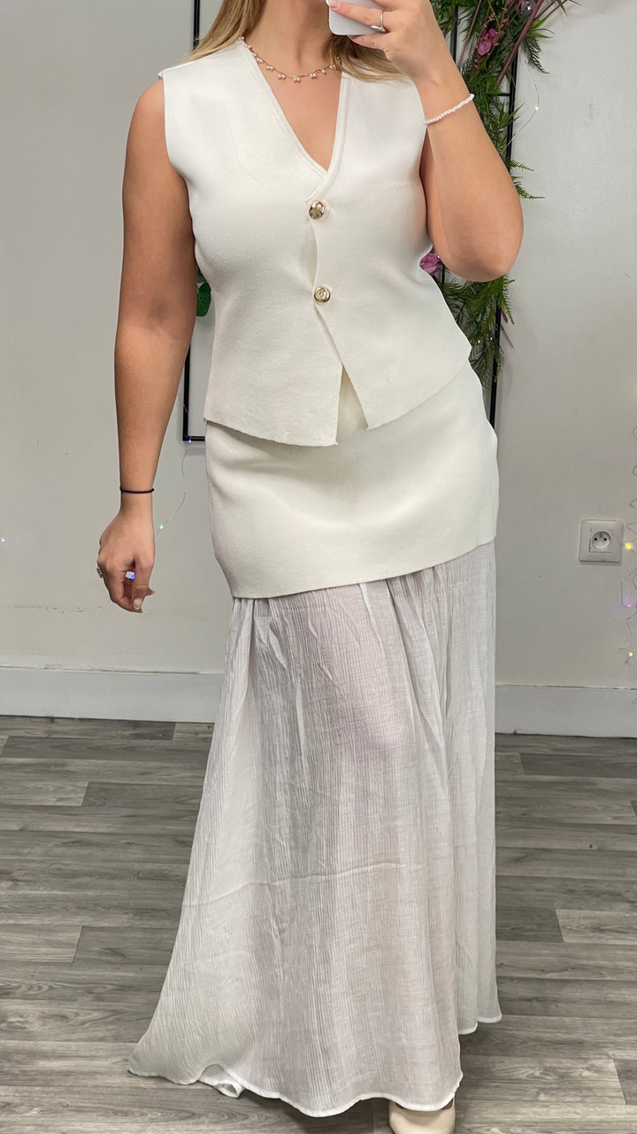 Conjunto Sofisticação: Colete Elegante e Saia Longa Fluida