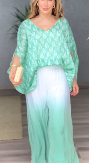 Conjunto Feminino Blusa e Pantalona Verde