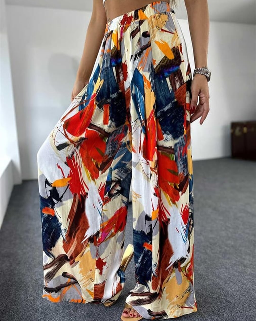 Calça Pantalona Estampada Multicolorida