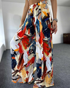 Calça Pantalona Estampada Multicolorida