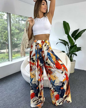 Calça Pantalona Estampada Multicolorida