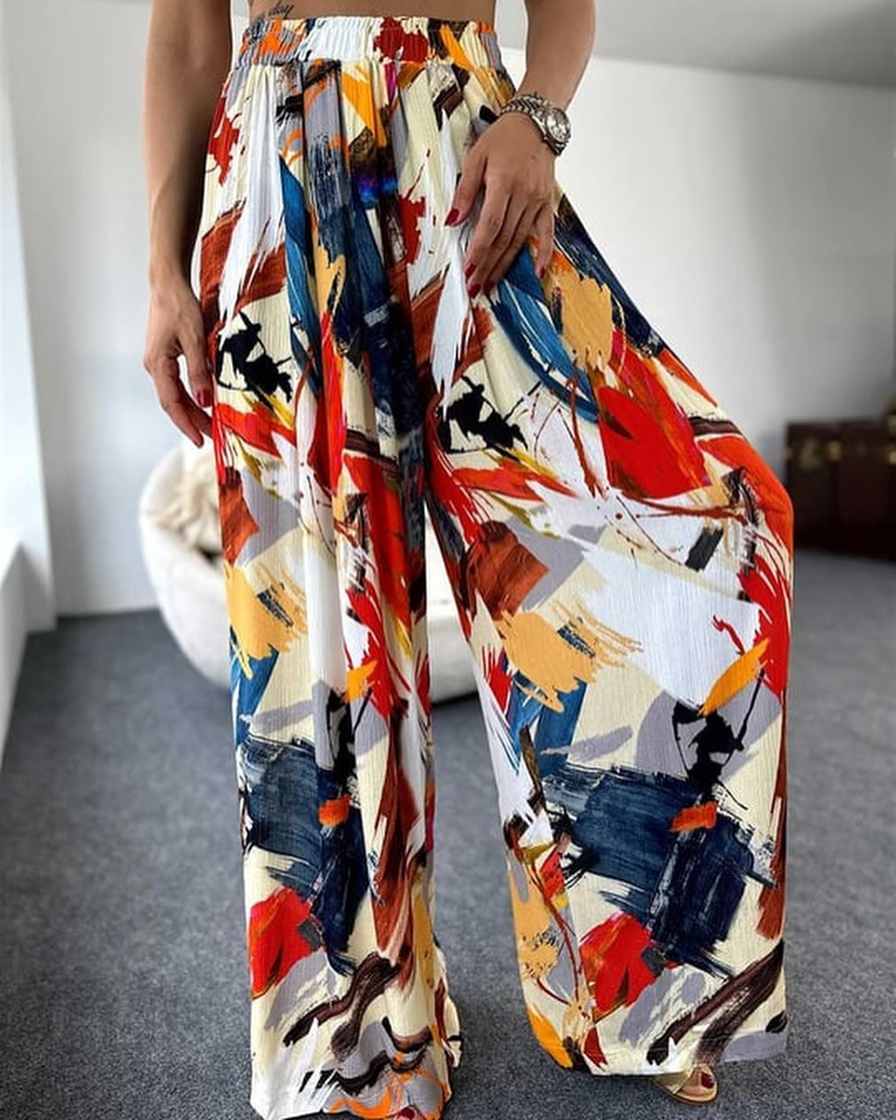 Calça Pantalona Estampada Multicolorida