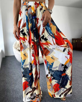 Calça Pantalona Estampada Multicolorida