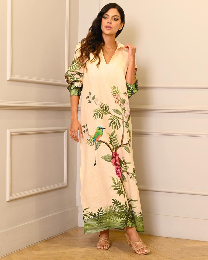 Vestido chemise Estampa Botânica Fenda