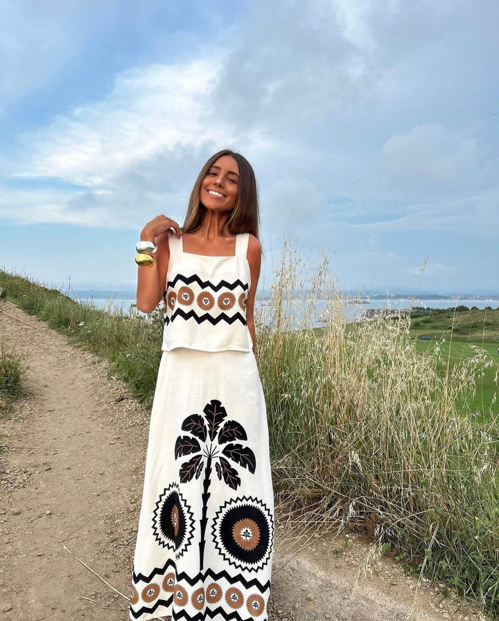 Conjunto Cropped e Saia Longa Tropical Minimal