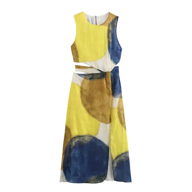 Vestido Longo Estampado Summer Vibes com Recorte Lateral