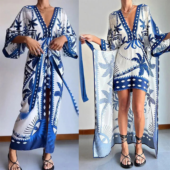 Conjunto Vestido + Kimono Curto Estilo Boho