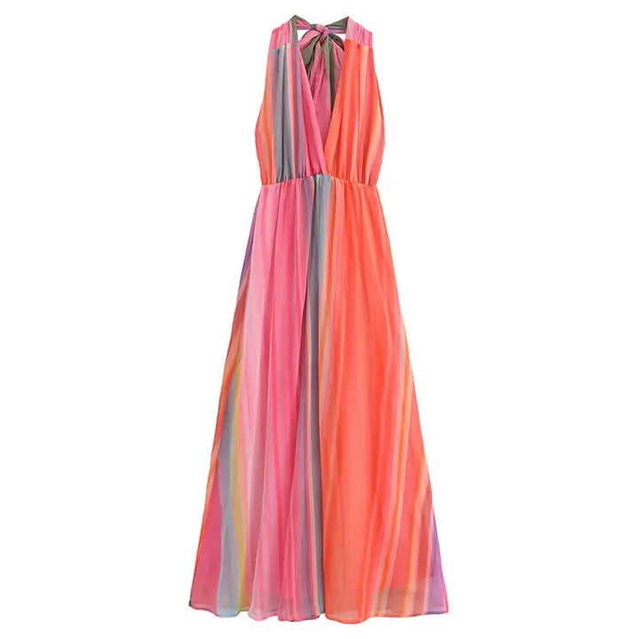 Vestido Longo Multicolorido Elegante com Decote Halter