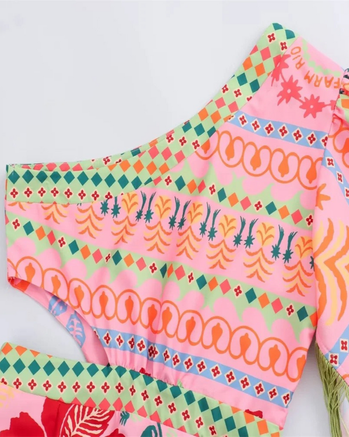 Vestido Boho Floral com Franjas