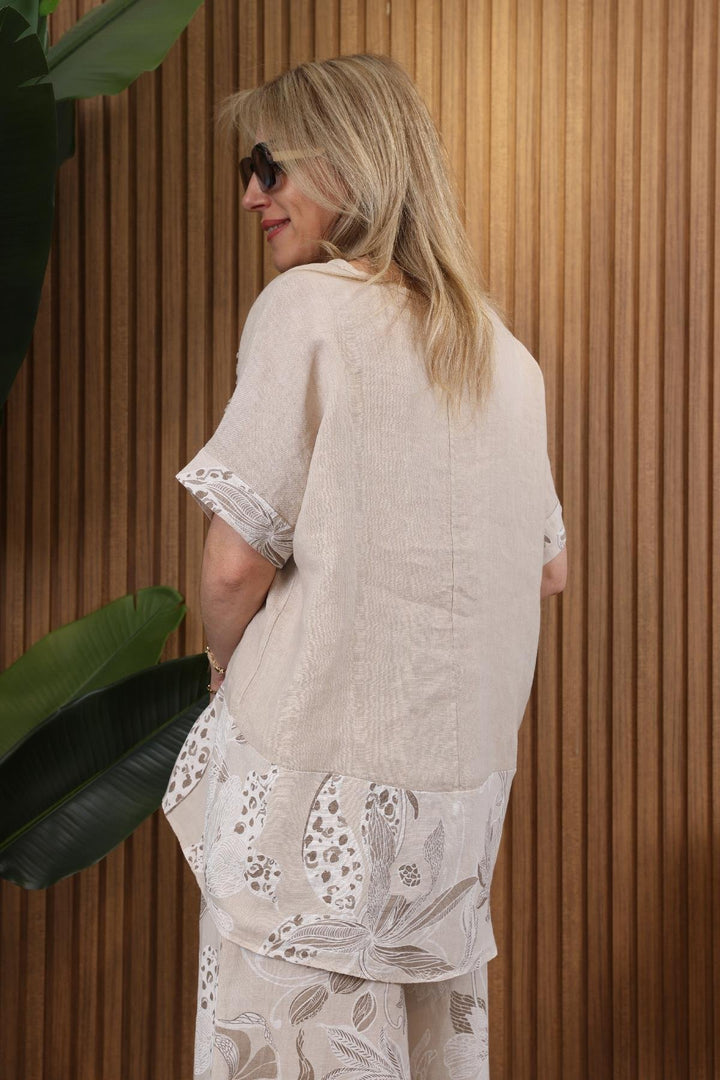 Conjunto em Linho Estampa Floral Minimalista