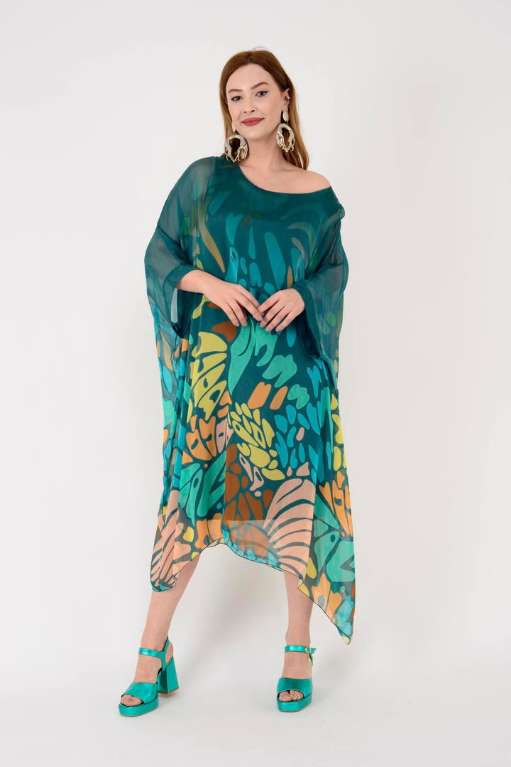 Vestido Kaftan Longo Estampa Abstrata Colorida