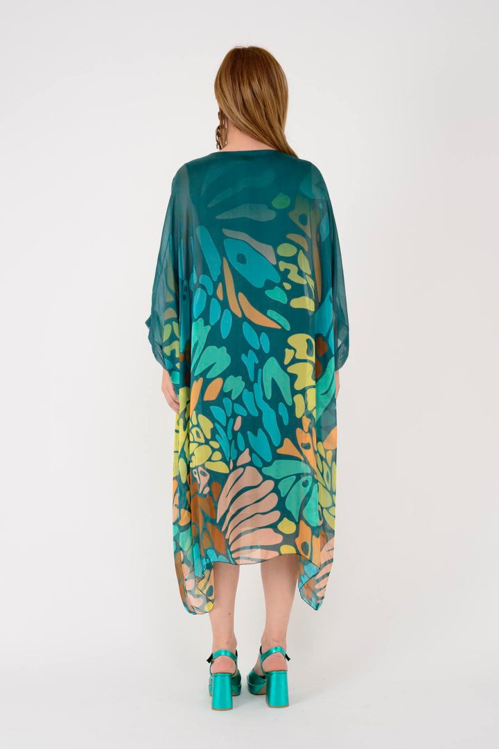 Vestido Kaftan Longo Estampa Abstrata Colorida