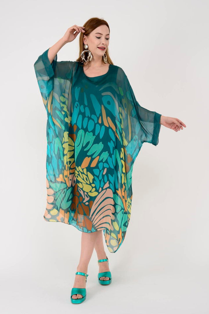Vestido Kaftan Longo Estampa Abstrata Colorida