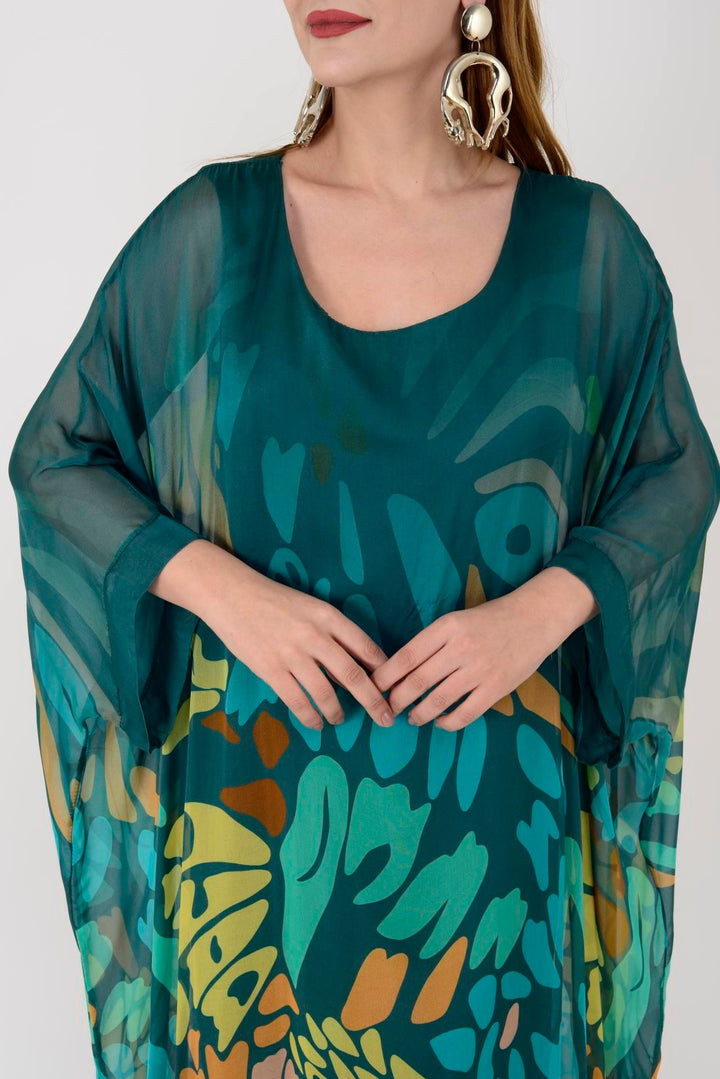 Vestido Kaftan Longo Estampa Abstrata Colorida