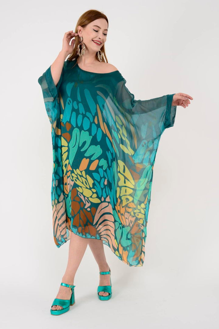 Vestido Kaftan Longo Estampa Abstrata Colorida