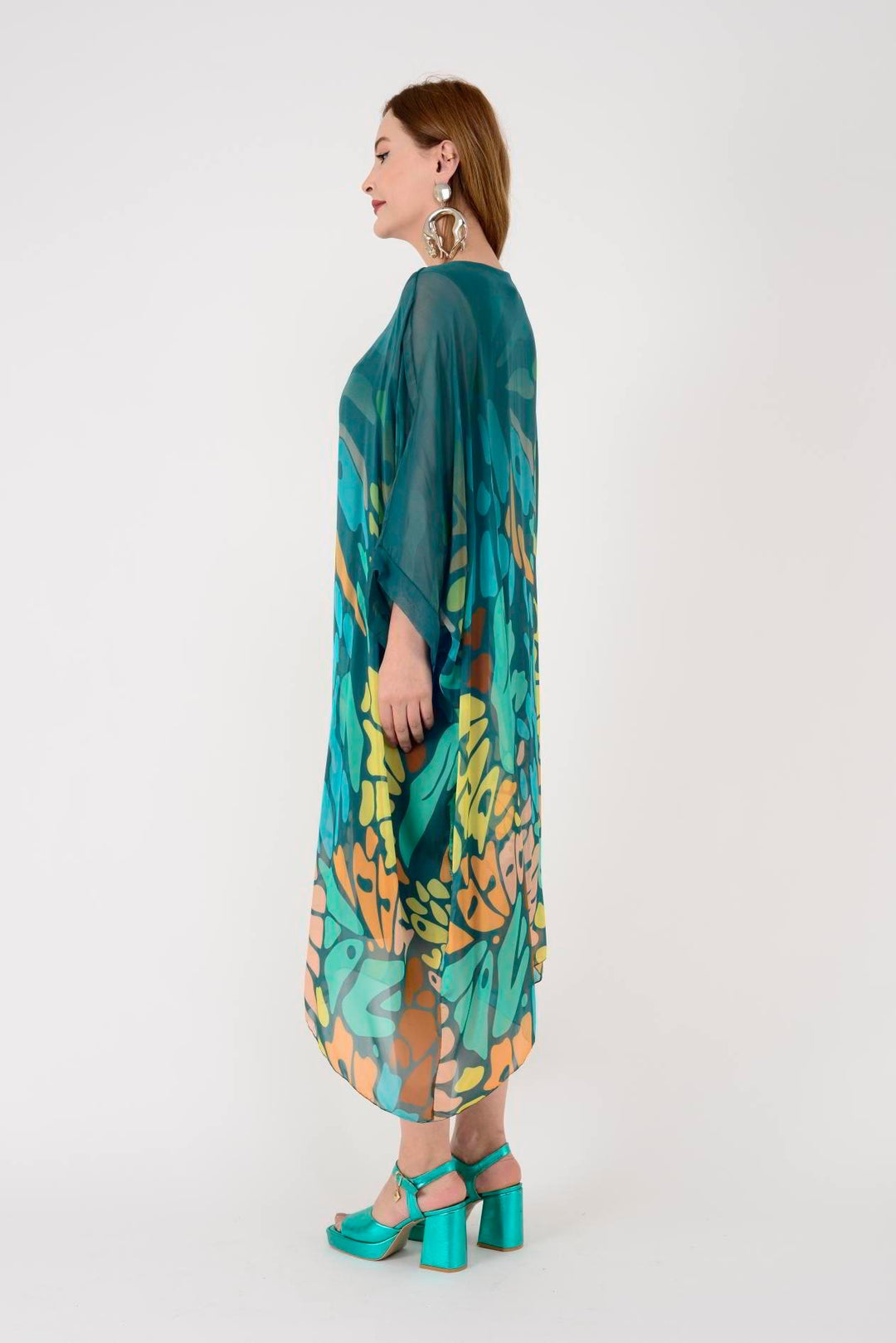 Vestido Kaftan Longo Estampa Abstrata Colorida