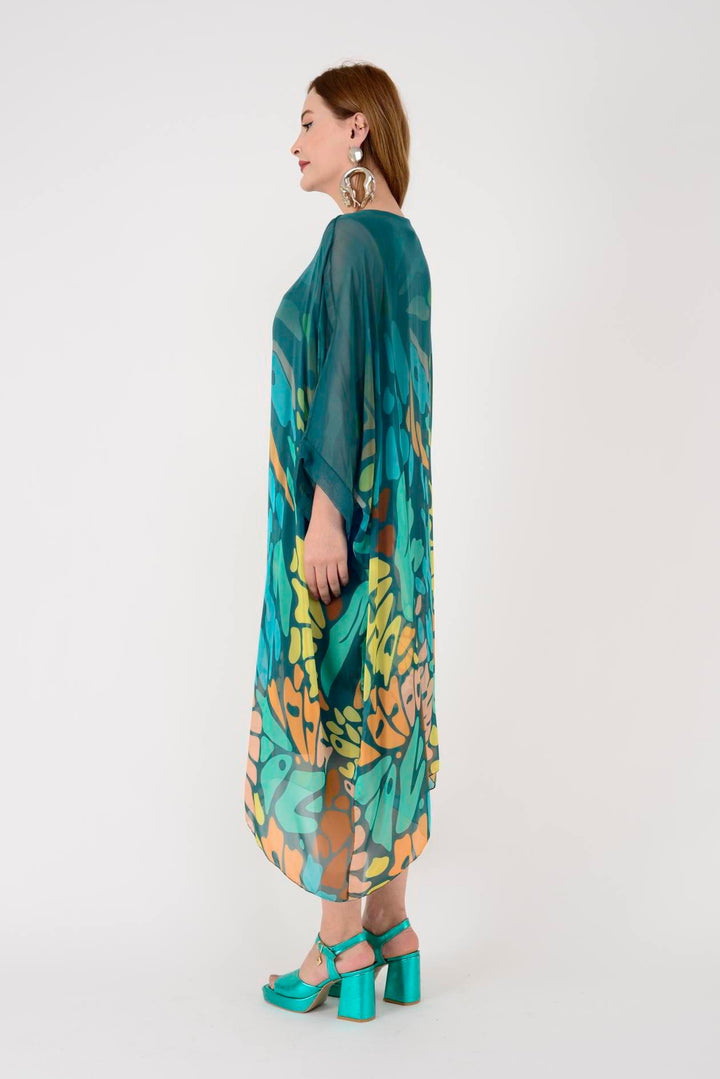Vestido Kaftan Longo Estampa Abstrata Colorida