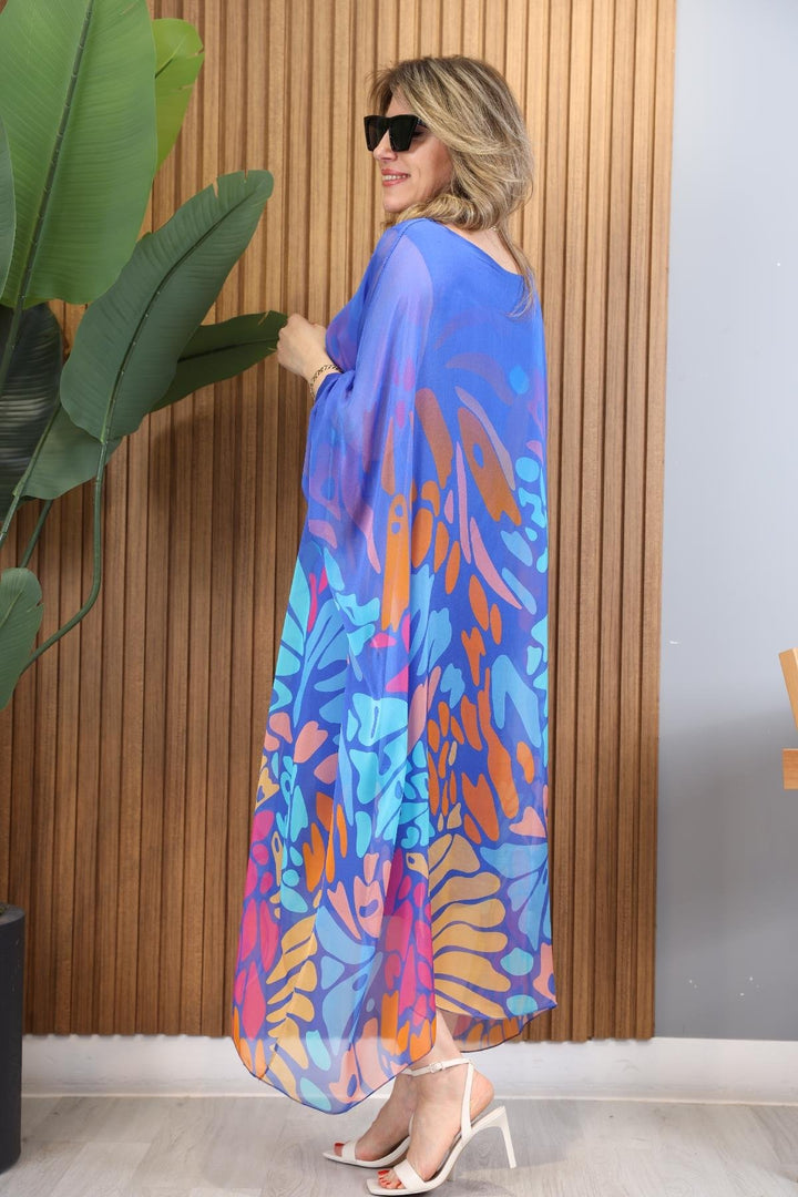 Vestido Kaftan Longo Estampa Abstrata Colorida