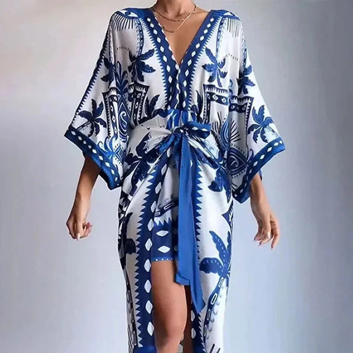 Conjunto Vestido + Kimono Curto Estilo Boho